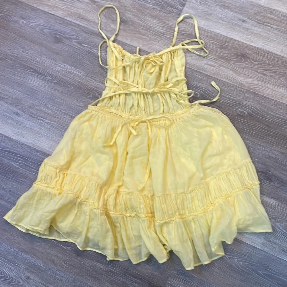 Free People Taking Sides Yellow Ruffled Mini Dress - Picture 9 of 16